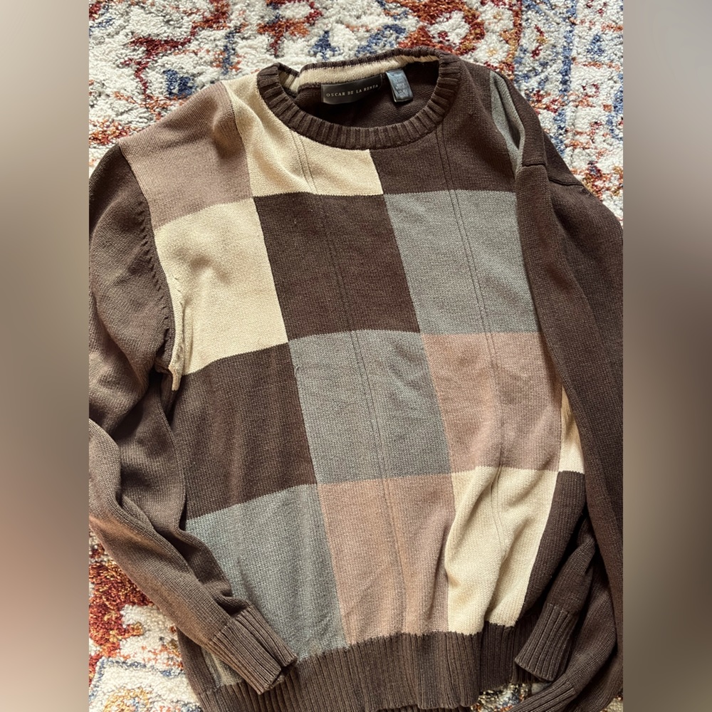 brown square design sweater